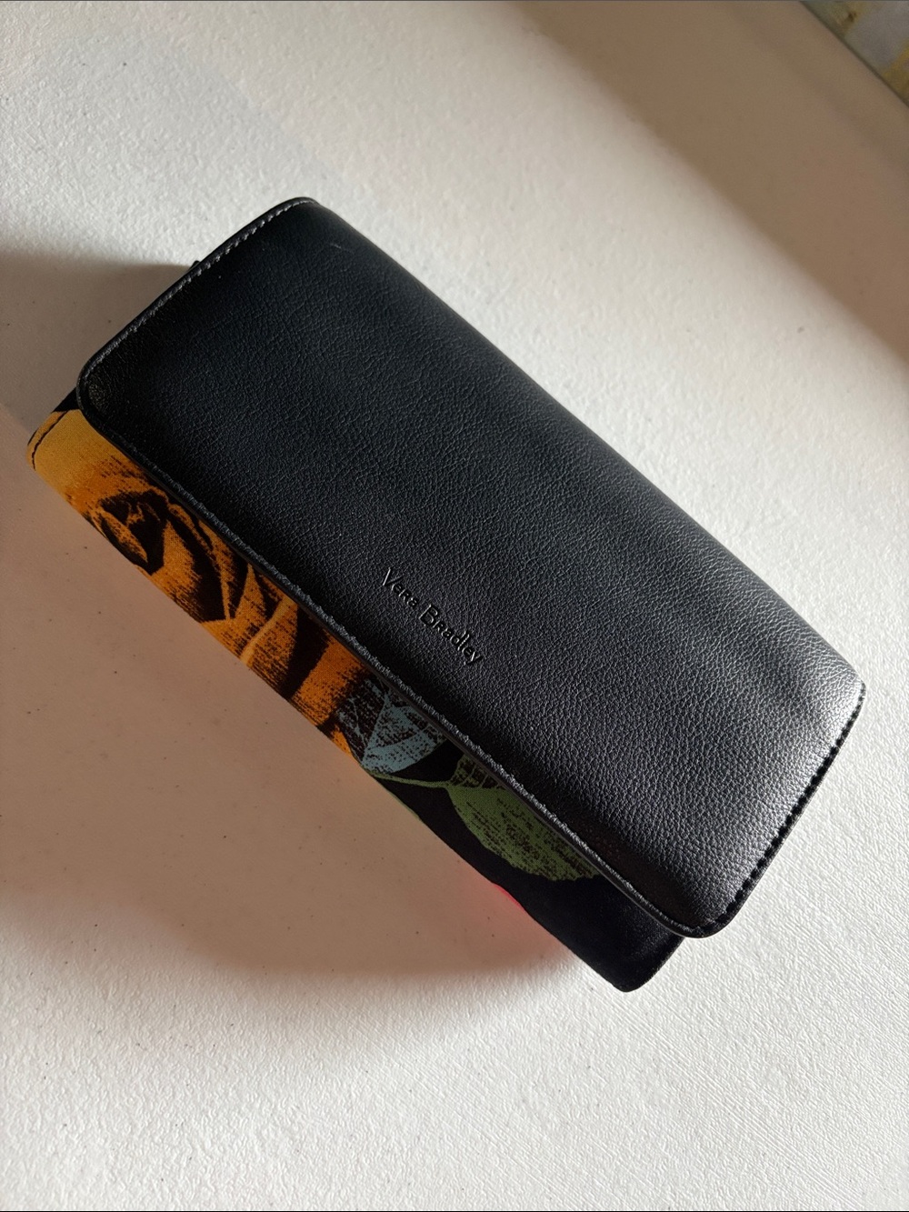 Vera Bradley Black Wallet with Multicolor Floral and Polka Dots